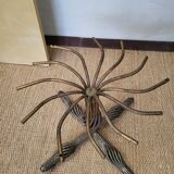 1970s modernist coffee table in smoked glass and metal.