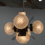 Mid-Century Chrome & Glass Chandelier, Czechoslovakia, 1970s