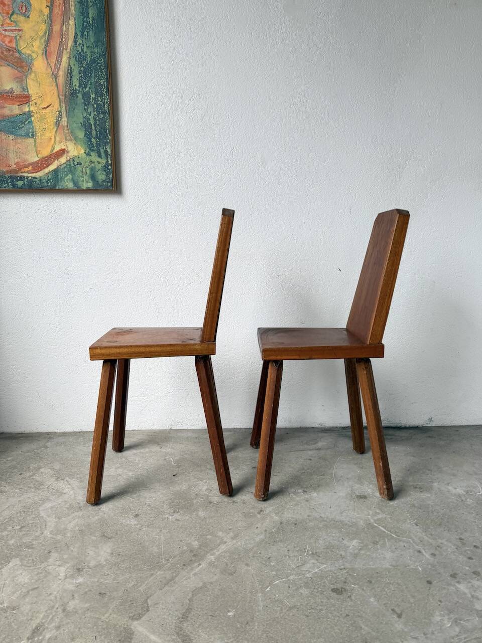 Paire de chaises brutaliste en chêne 1950