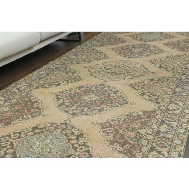 1970s Vintage Turkish Oushak Handmade Wool Cotton Orange Runner Rug 147x386