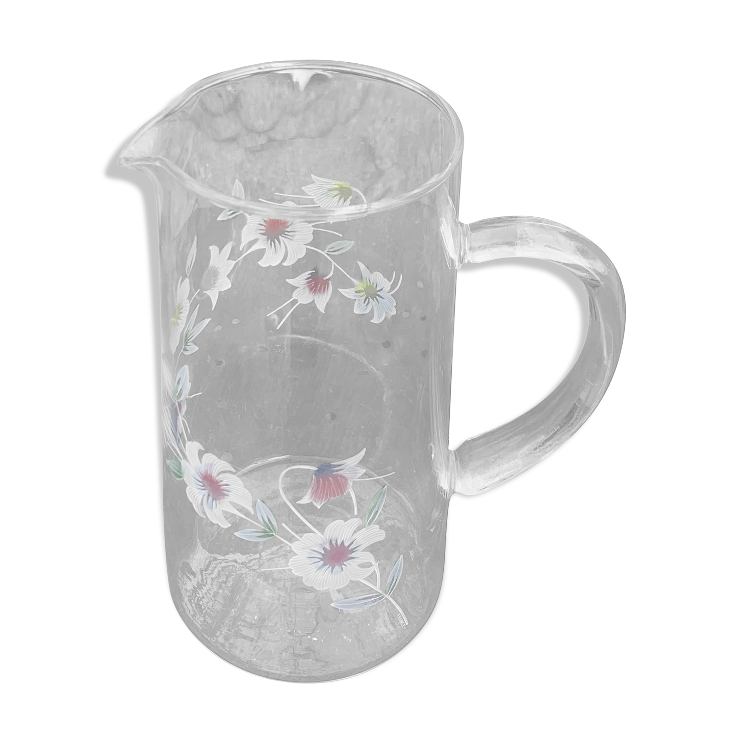 Carafe à orangeade avec des fleurs gravées ancienne