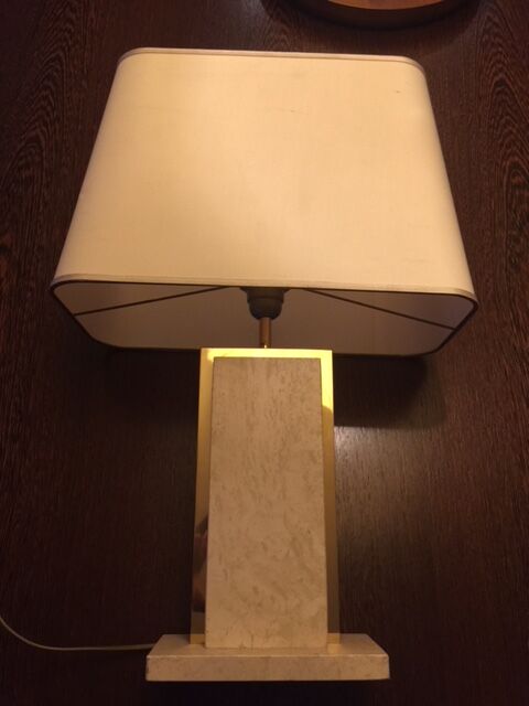 Travertine and Camille Breesch 1970 brass table lamp