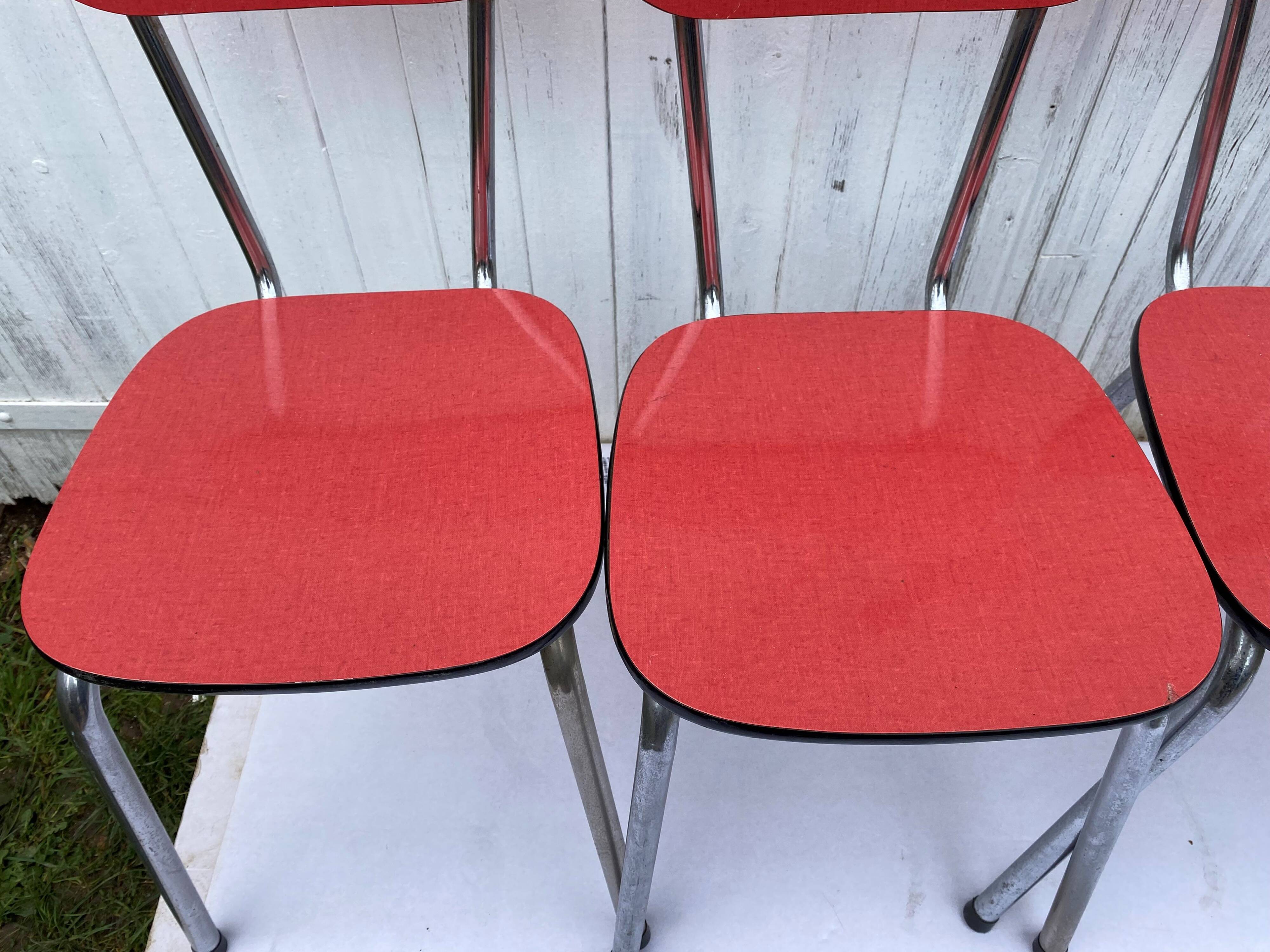 Set of 4 vintage chairs in pop red formica 1960s