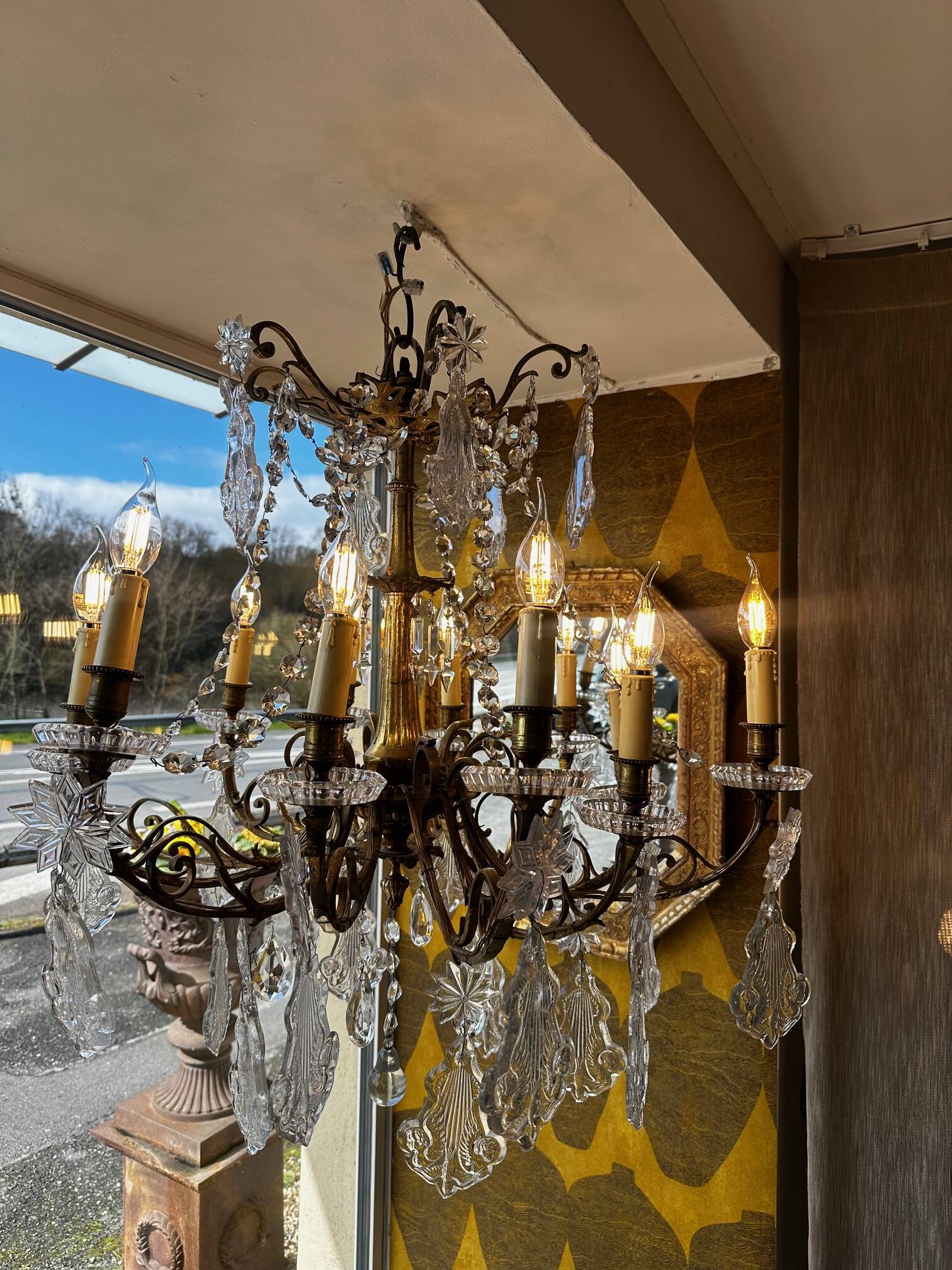 Crystal and bronze chandelier