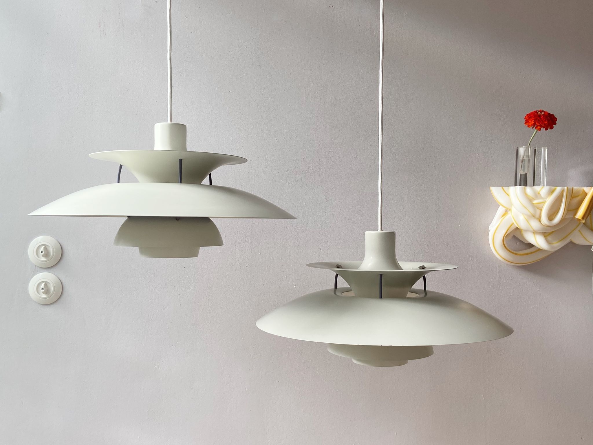 Pair Louis Poulsen PH5 pendant lamps by Poul Henningsen Denmark