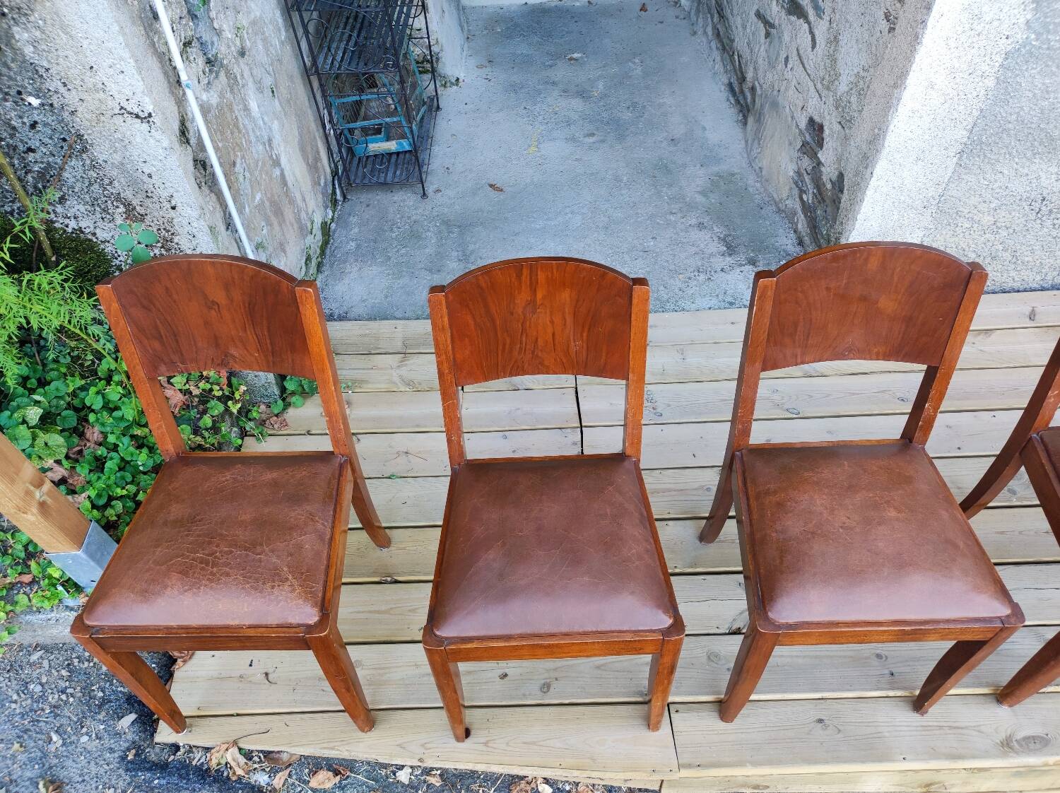 Set of 6 STELLA chairs, Art Deco, leather seat