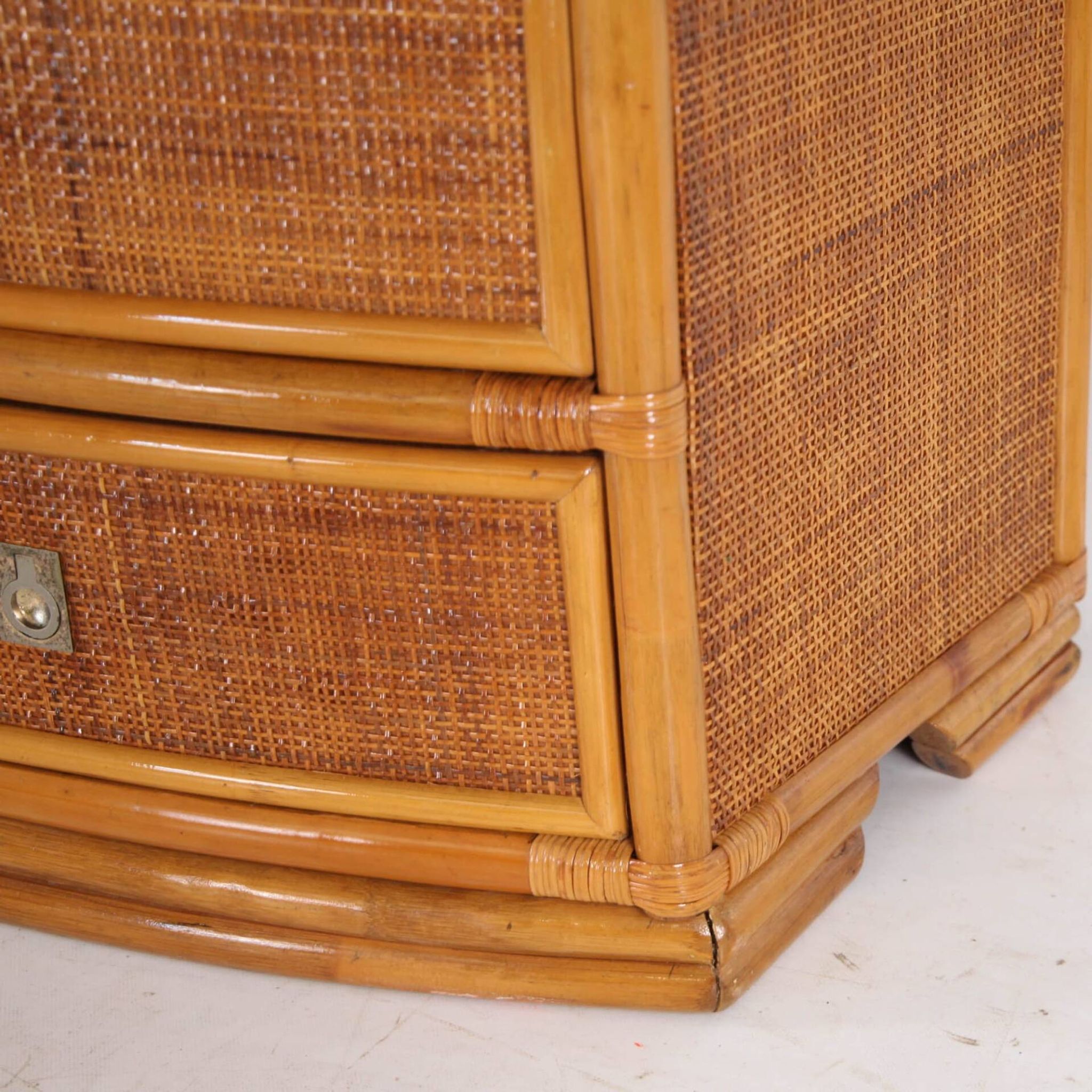 Rattan and brass chest of drawers
