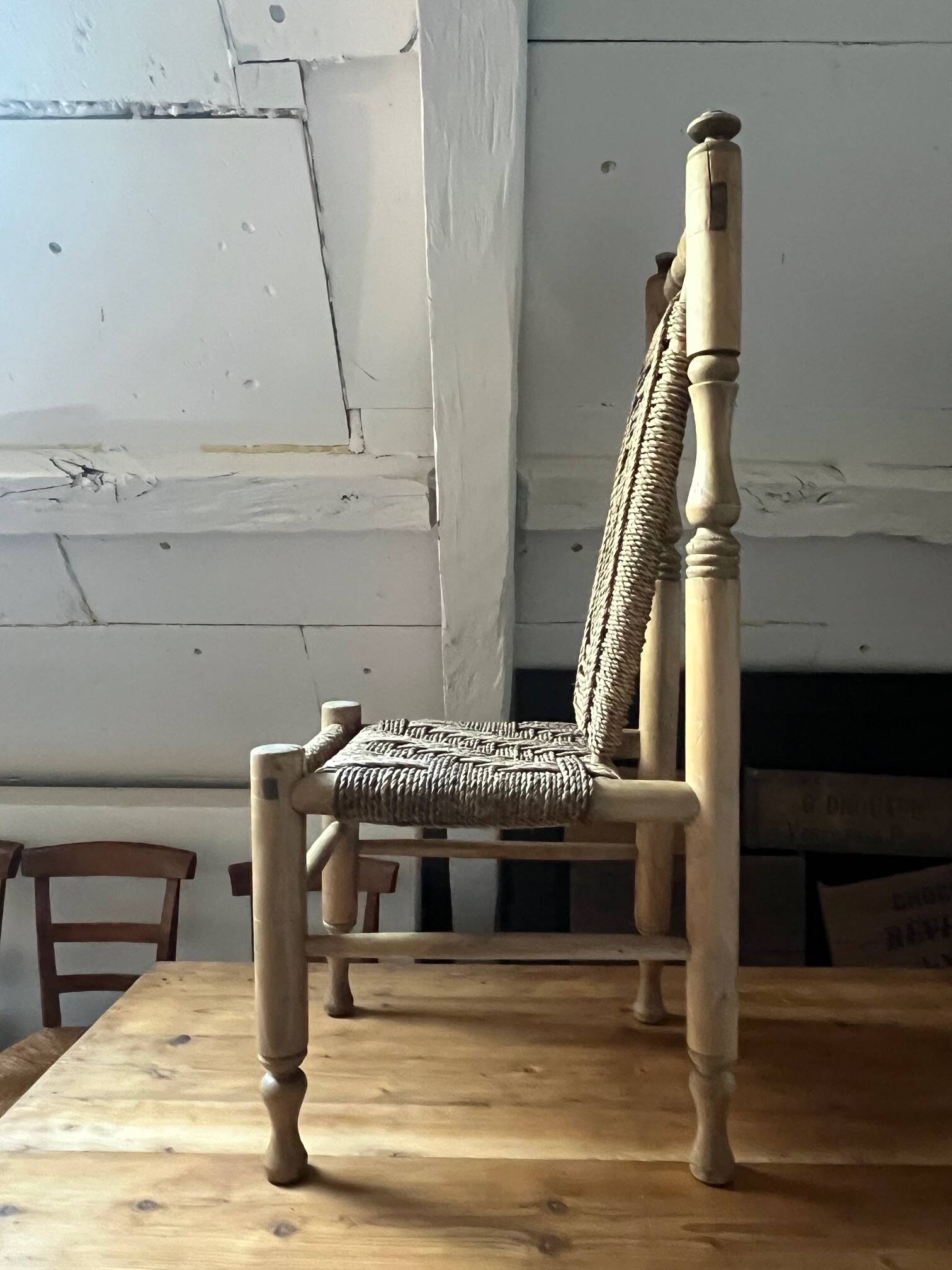 6 wooden and rope chairs attributed to Adrien Audoux & Frida Minet