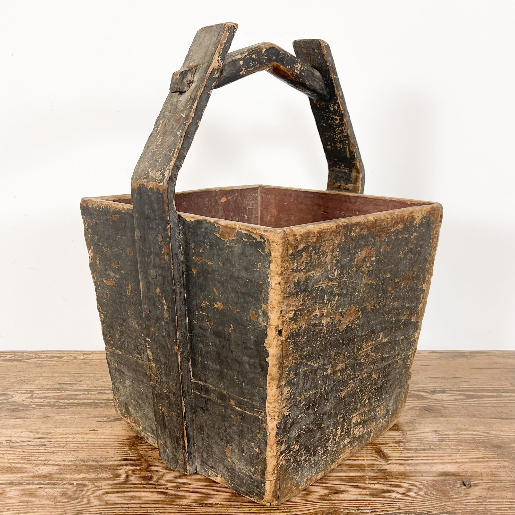 Antique wooden harvest bucket high