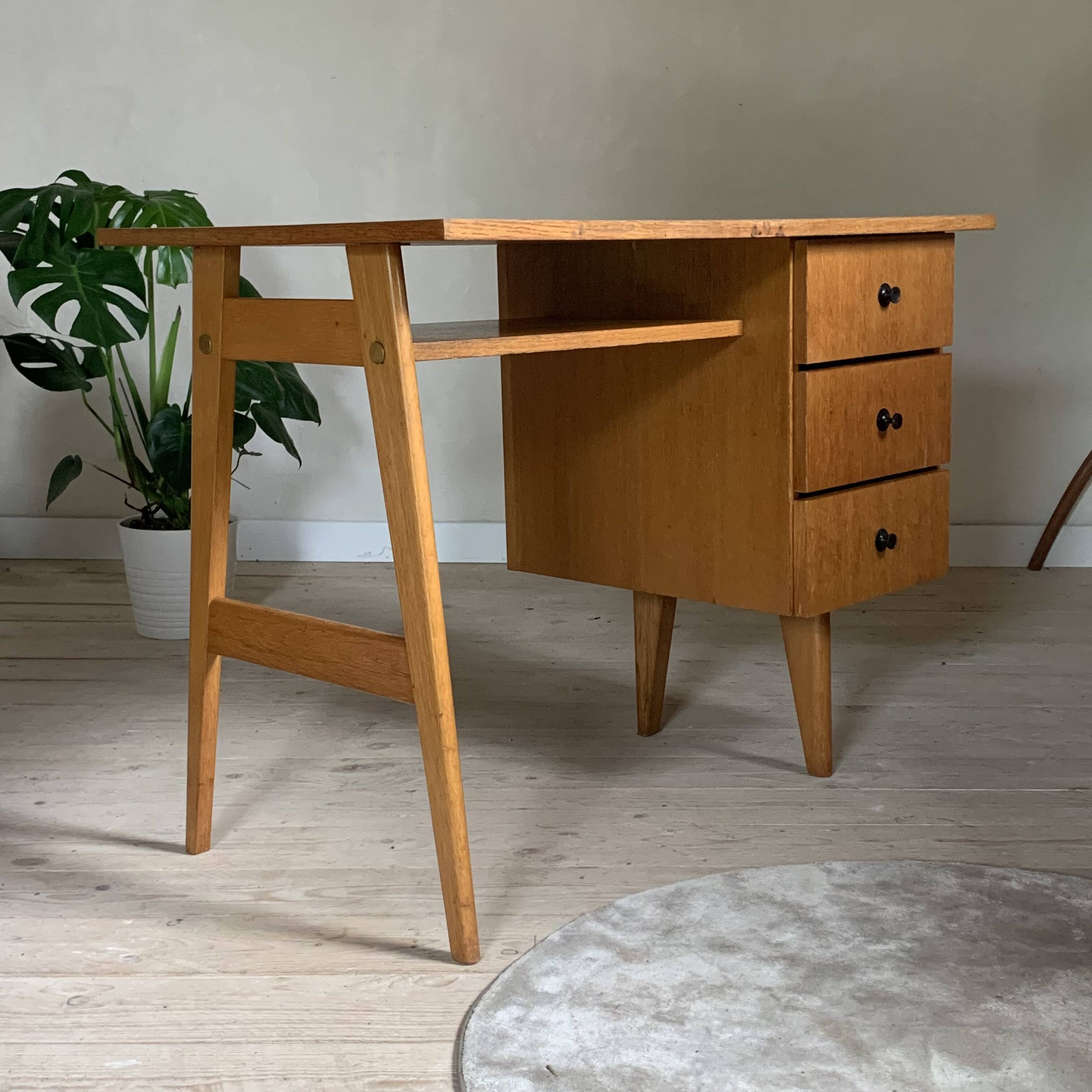 Vintage oak compass foot desk