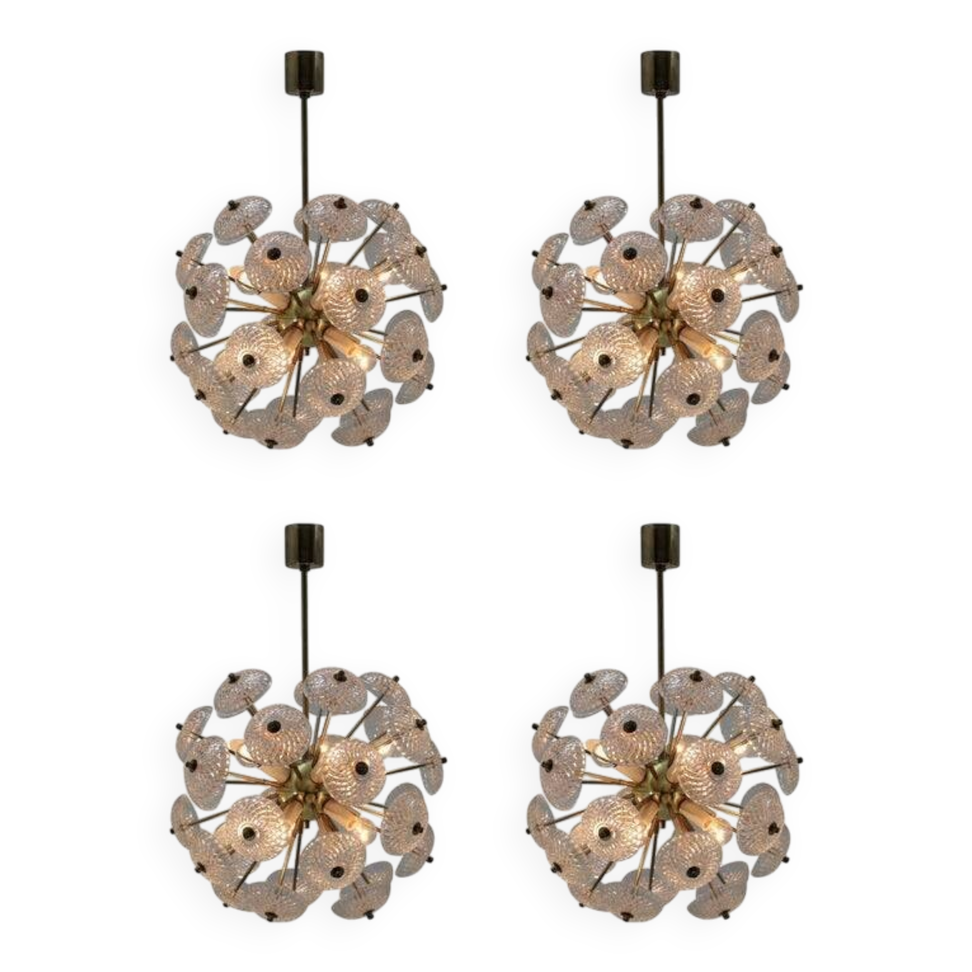Unique set of four design Space Age dandelion / Sputnik chandeliers, 1970s