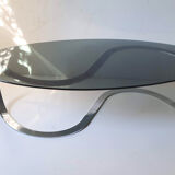 Oval coffee table chrome metal and smoked glass 70s