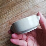 Set of 2 small glazed beige stoneware pots with handles