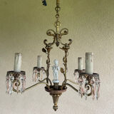 Antique bronze chandelier with porcelain angel.