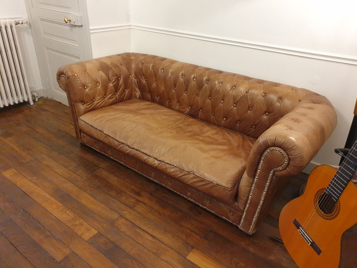 3-seater chesterfield sofa in tan leather