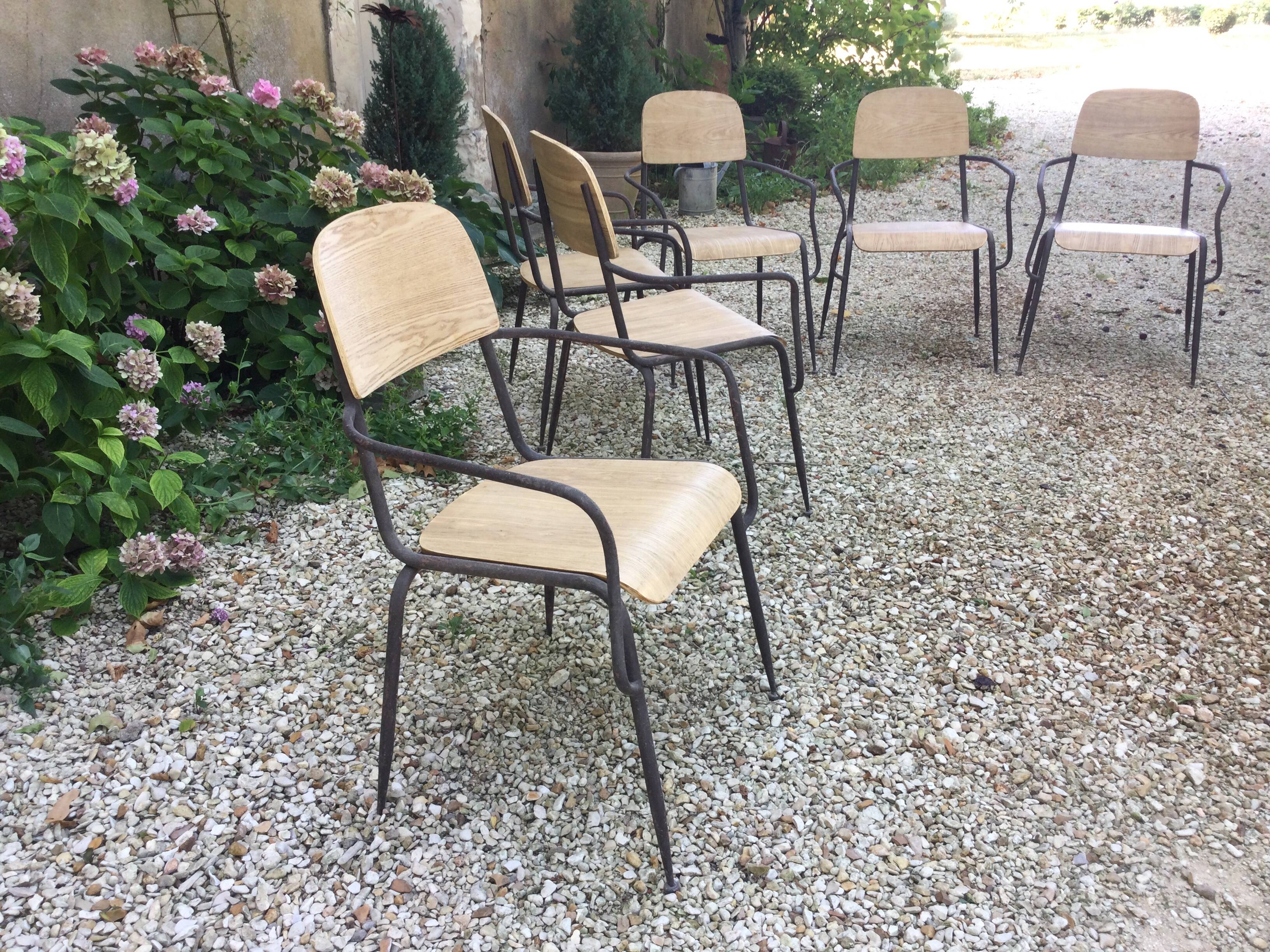 Lot de 6 chaises bois et fer