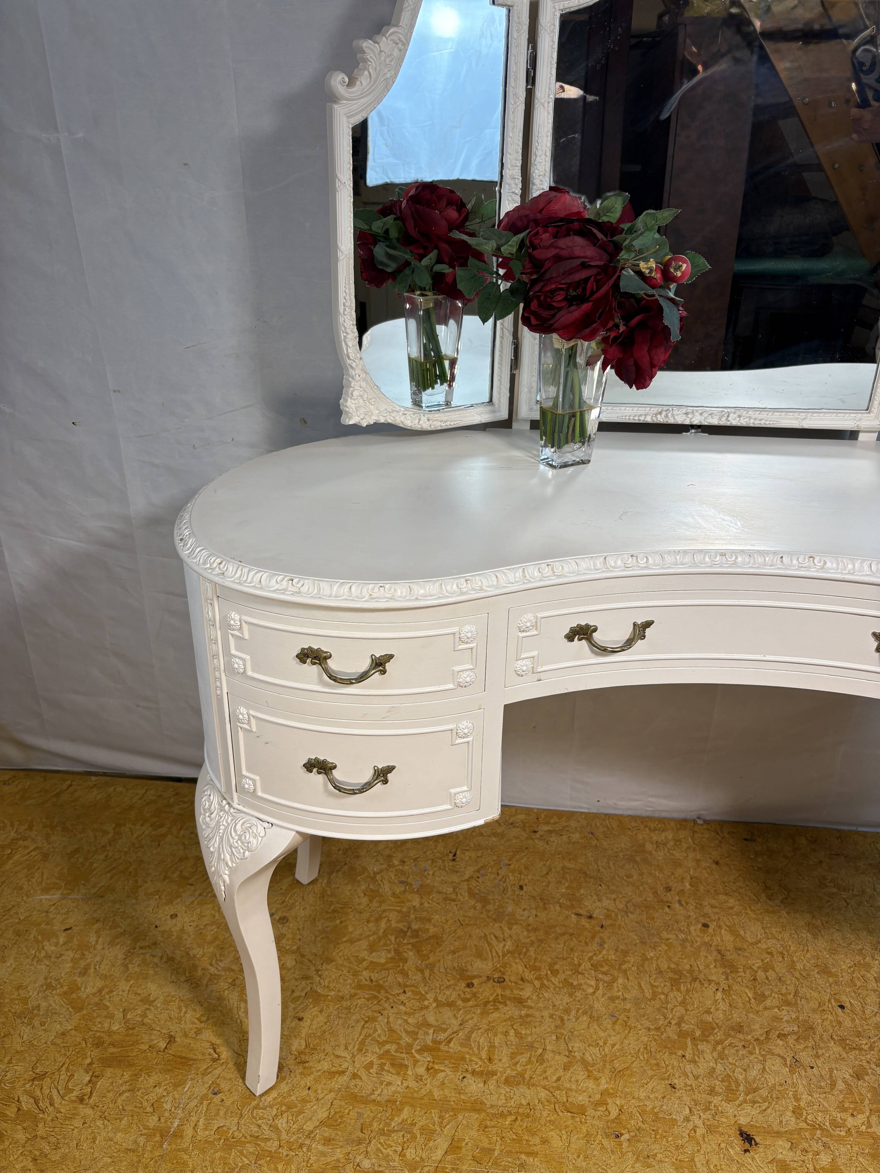 Vintage French Louis XV Style Olympus Dressing Table – Triple Mirror Vanity