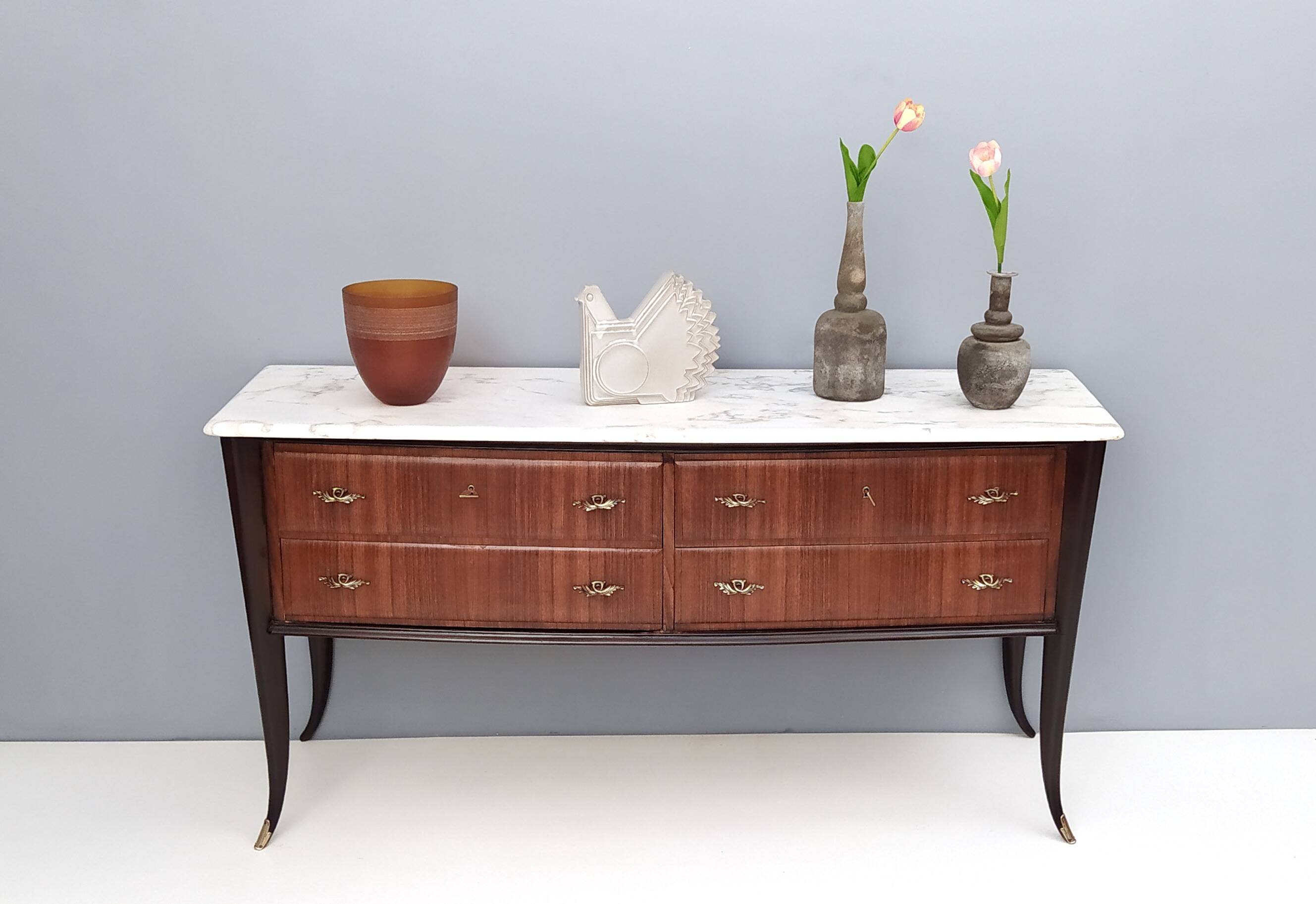 Black Walnut Dresser Produced by Dassi with Carrara Marble Top, Italy