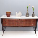 Commode en noyer noir, fabriquée par Dassi, avec plateau en marbre de Carrare, Italie