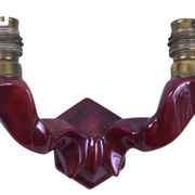 Pair of art deco wall lights in carmine red / burgundy earthenware.