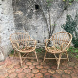 Pair of vintage rattan armchairs