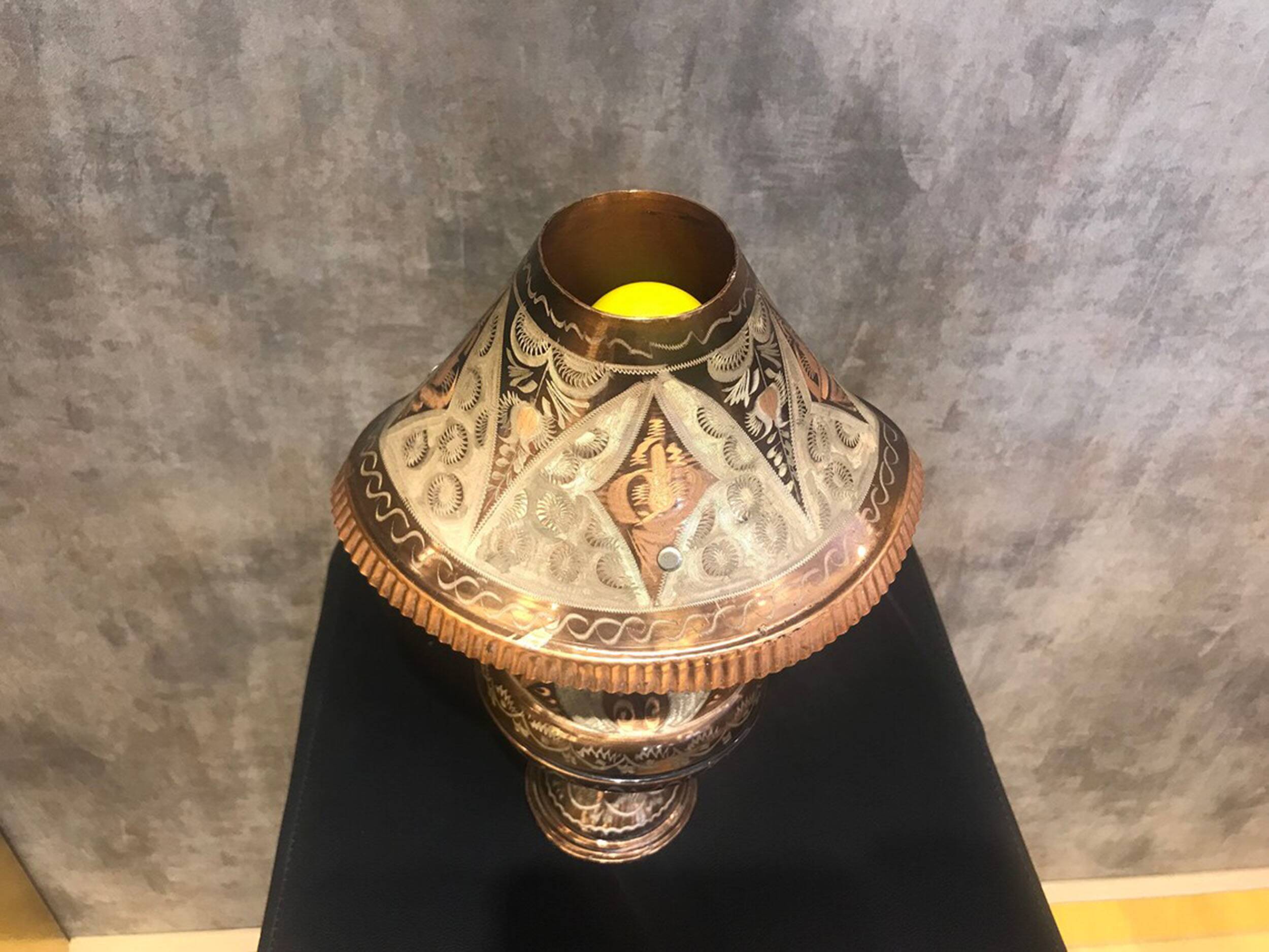 Hand Carved Antique Metal Lamp