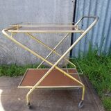 Desserte sur roulettes métal doré et formica années 70 vintage