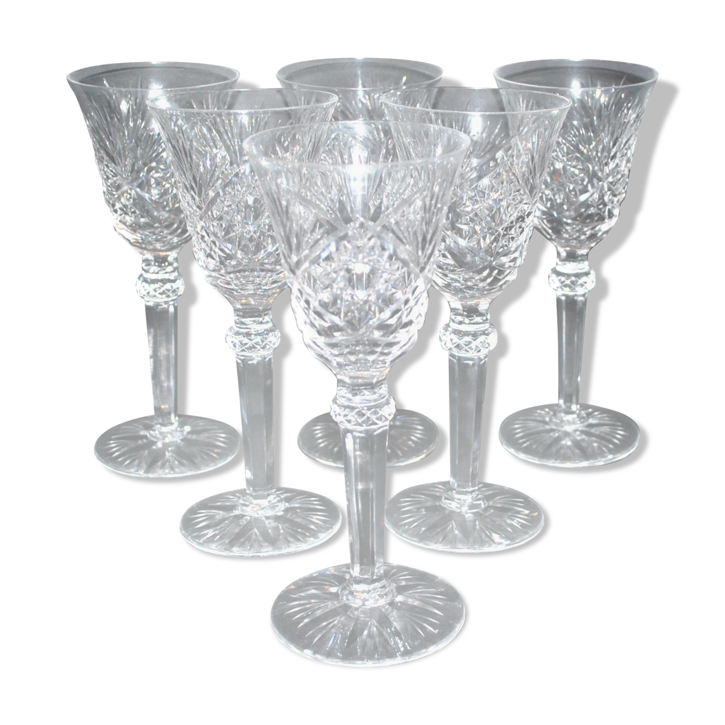 Series of 6 wine glasses in diamond cut crystal Lemberg or Saint-Louis 18cm  | Selency