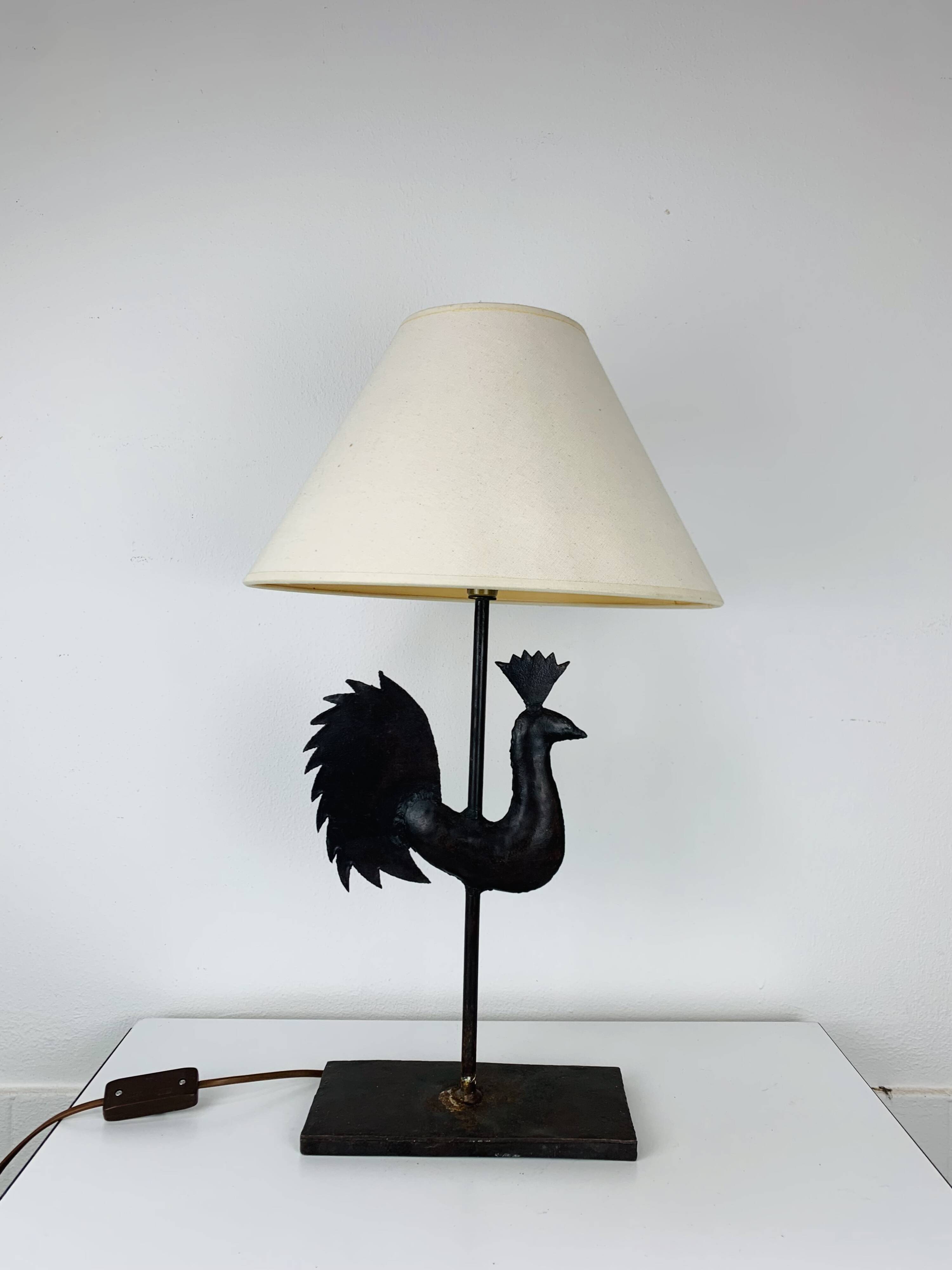 Wrought iron rooster lamp, brutalist, vintage, 1970