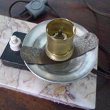 Art deco lamp, to pose, marble base, brass bird decoration, opaline - 40s