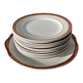 Service 12 assiettes à dessert Empire avec dorure Saint Amand