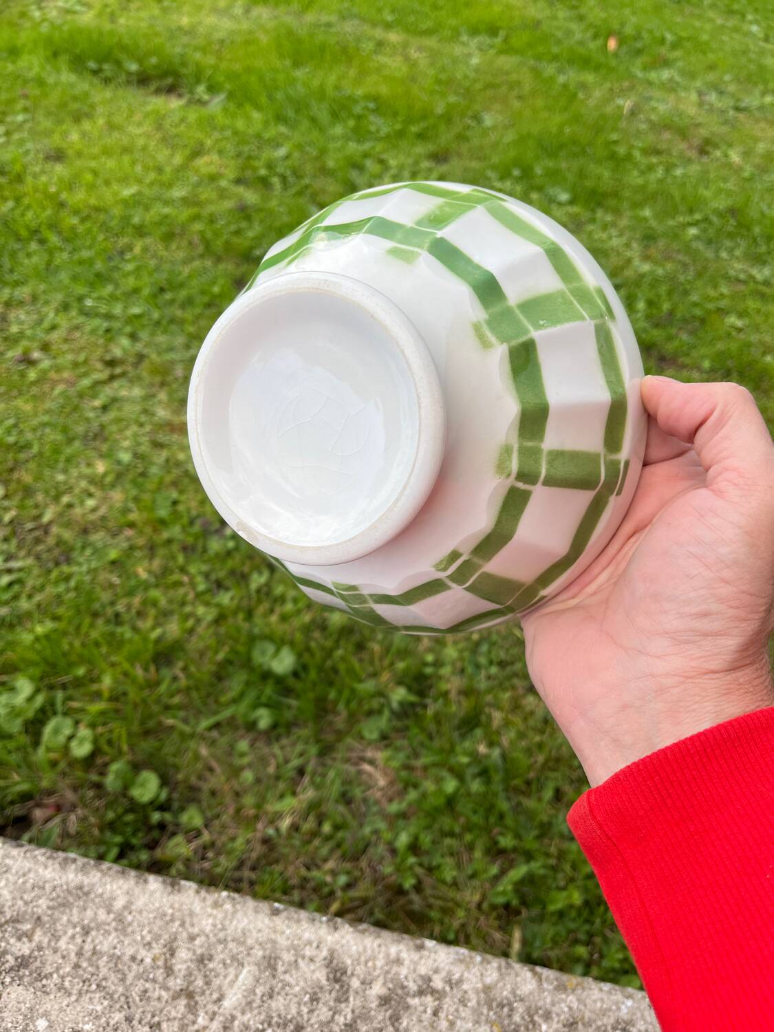 Old large Digoin Sarreguemines earthenware bowl, bamboo model