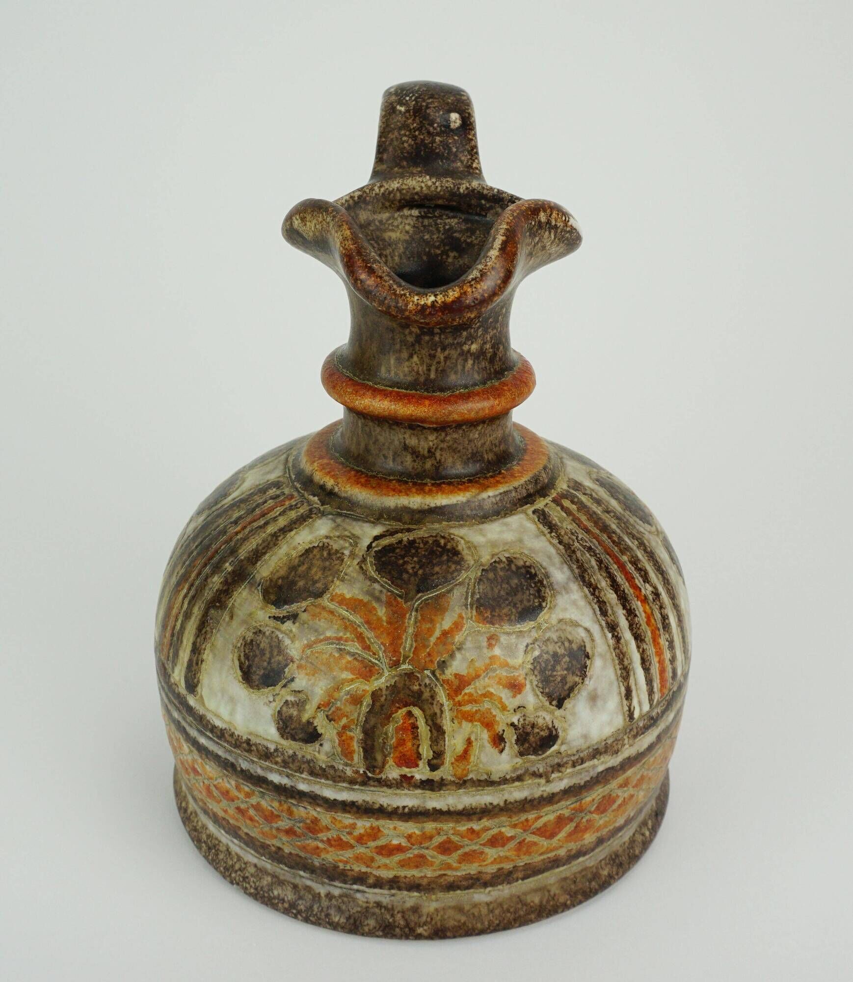 Italian ceramic vase jug italica ars model 1680/16 brown and orange