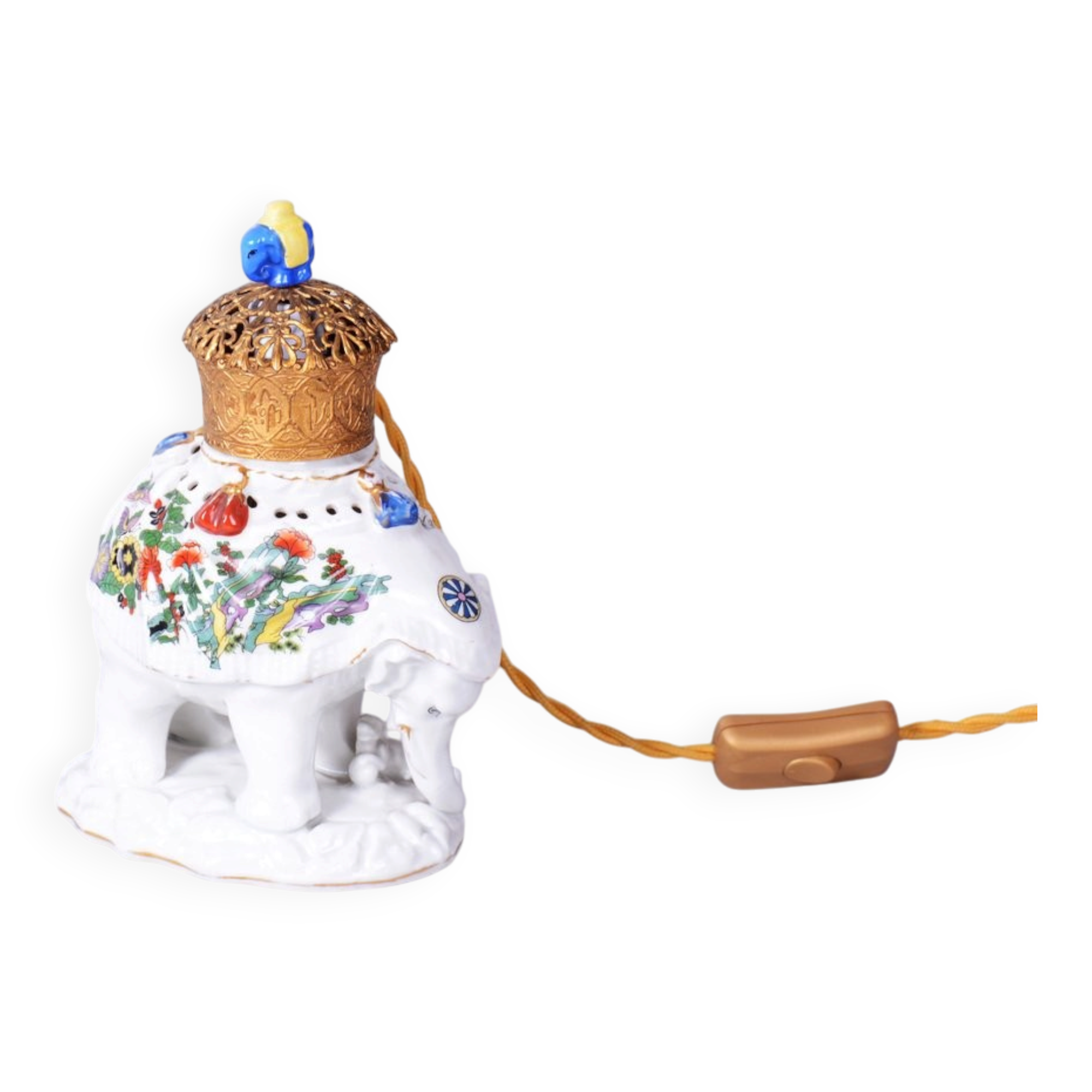 Asian Table Lamp in Brass and Porcelain, India, 1970s