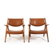 Early Pair CH-28 Oak Easychairs by Hans J. Wegner