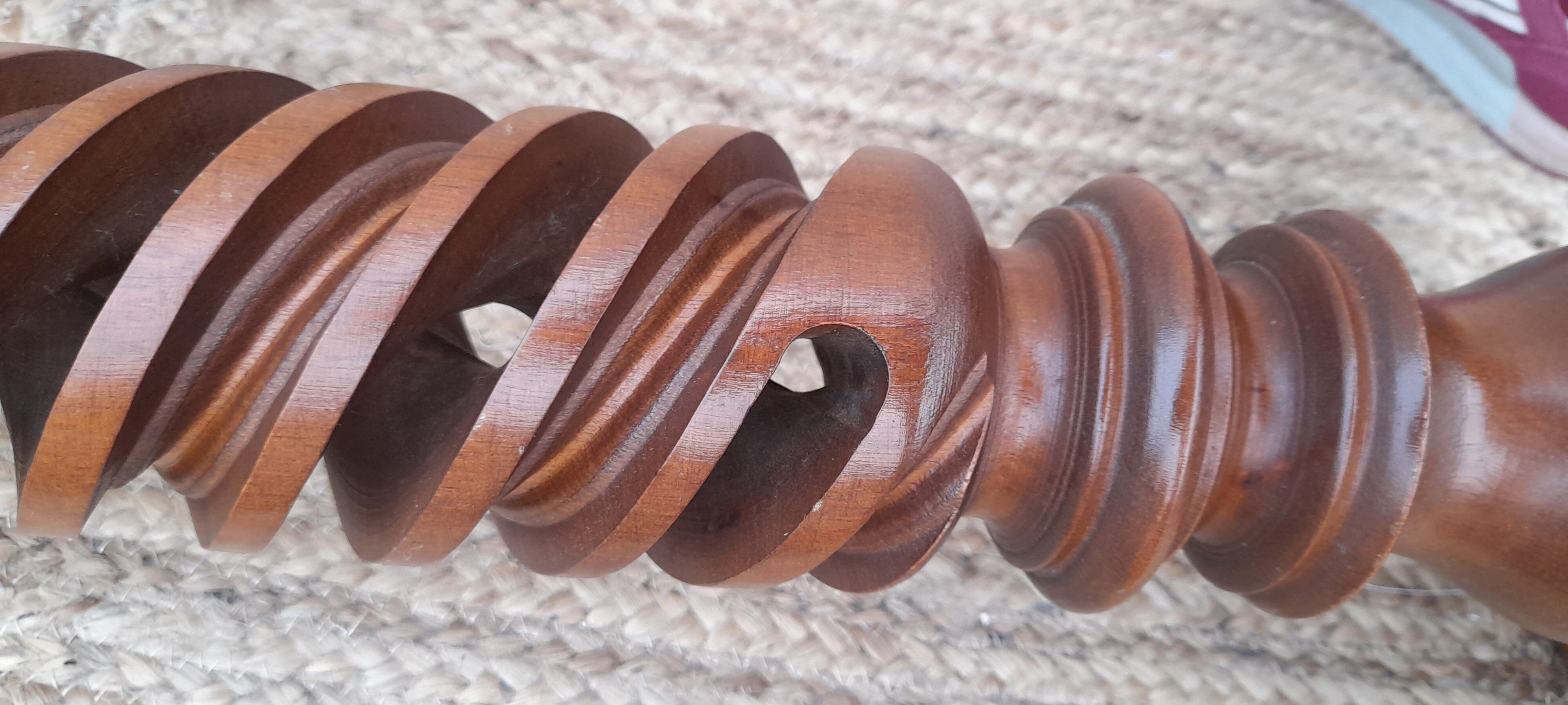 Column in walnut wood twisted in hollow, rustic vintage 60's years height 70 cm
