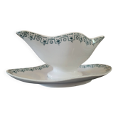 Saucière ancienne Terre de Fer – Porcelaine Opaque de Gien – décor vert géo