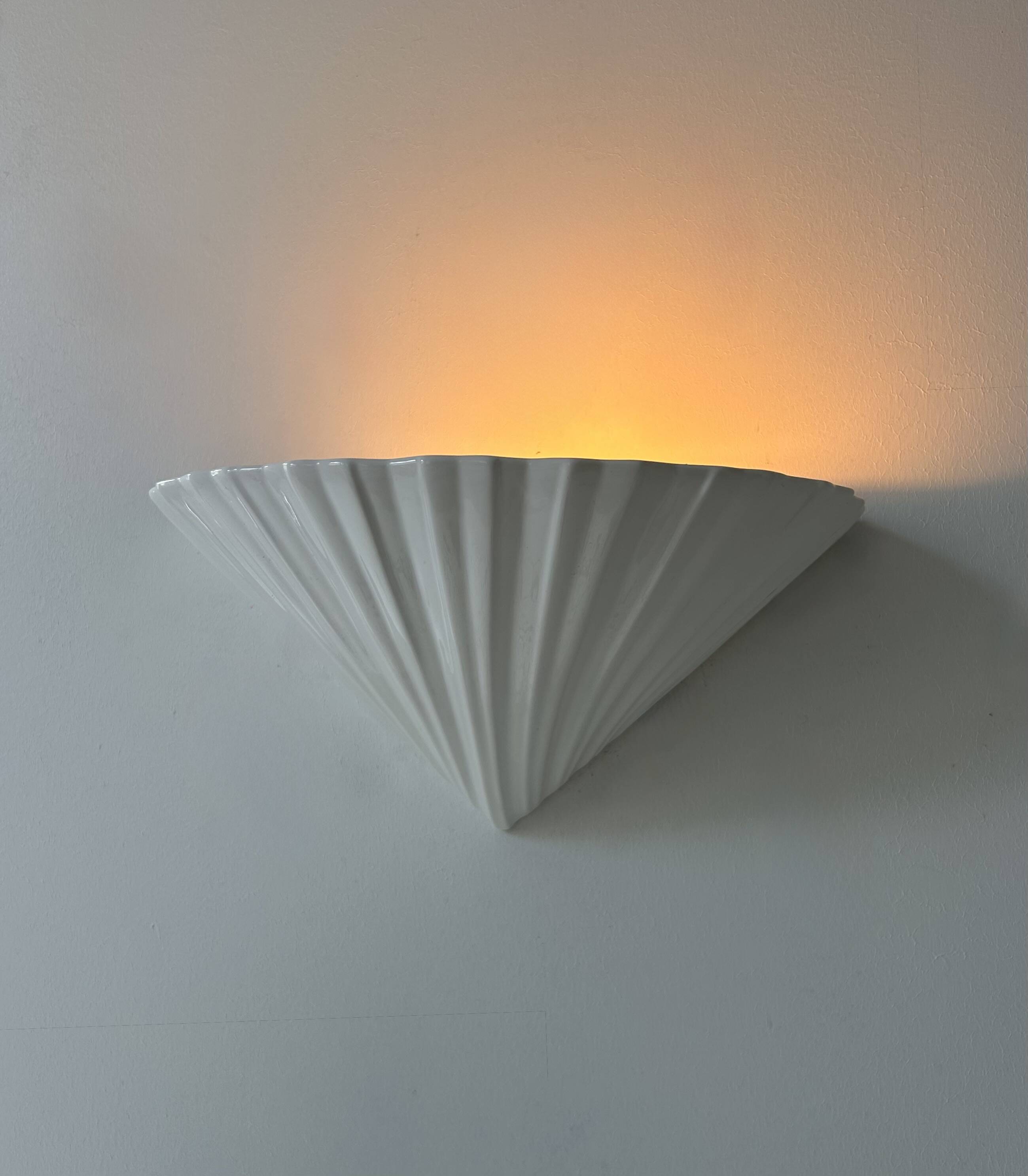 Vintage porcelain shell wall lamp, France 1970