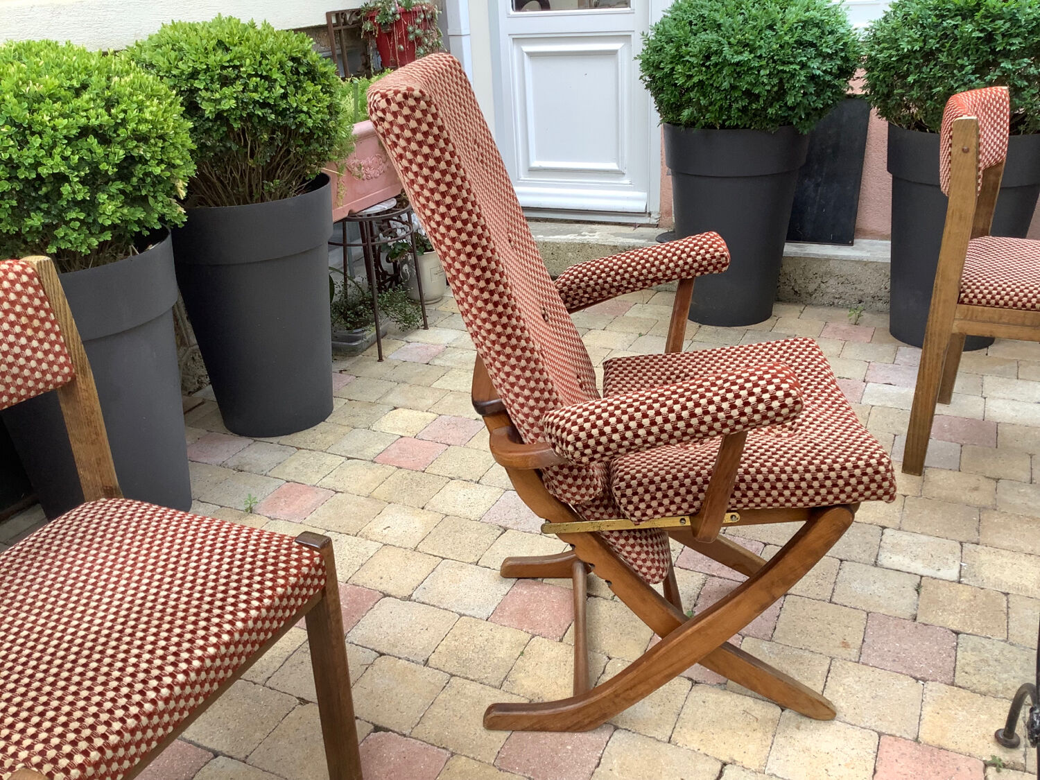 Fauteuil et 2 chaises Baumann en velours vintage