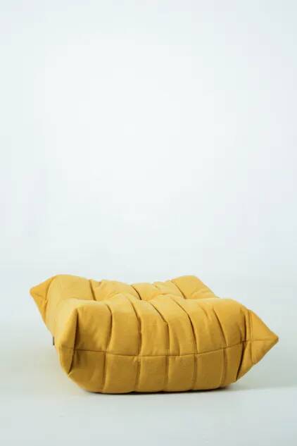 Togo Chair and Pouf Set in Yellow Tweed