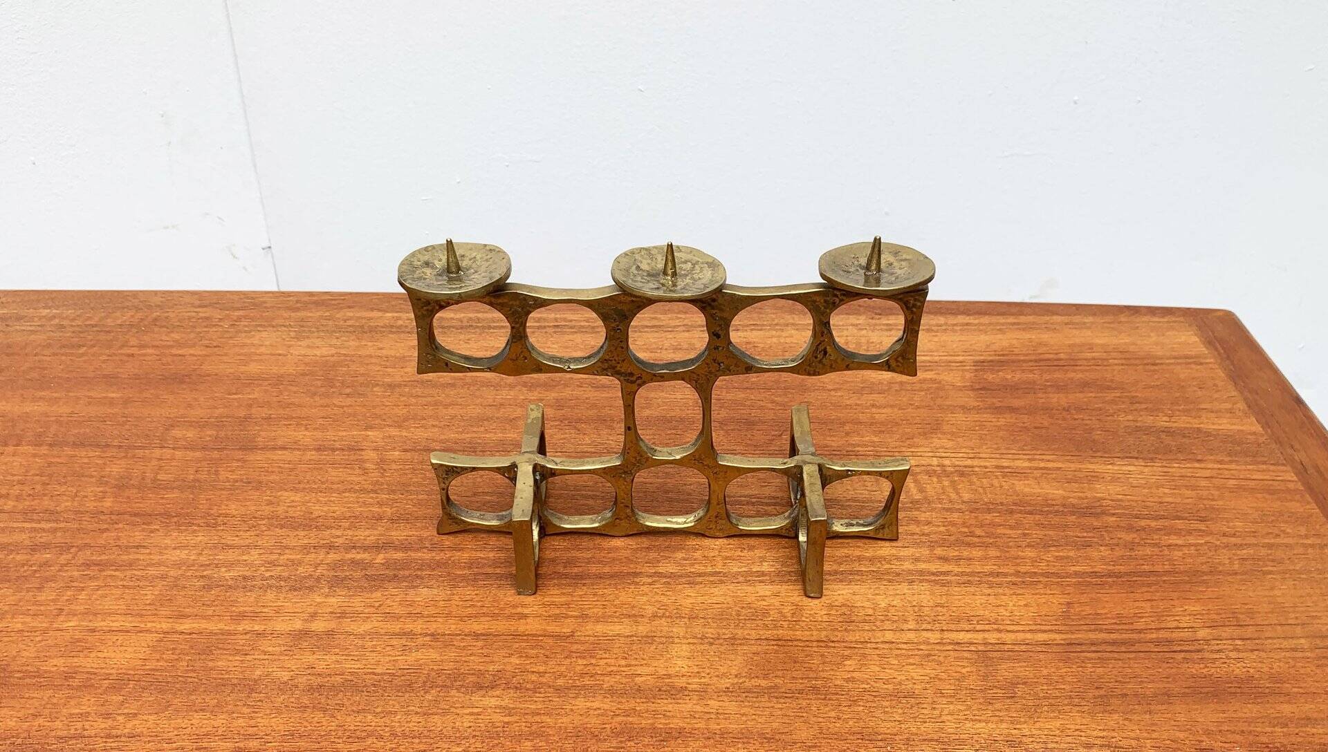 Brutalist metal candlestick from the mid-century by Heinz Goll