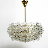 Very rare large heavy 1970s brass crystal glass flower ceiling lamp by Erns