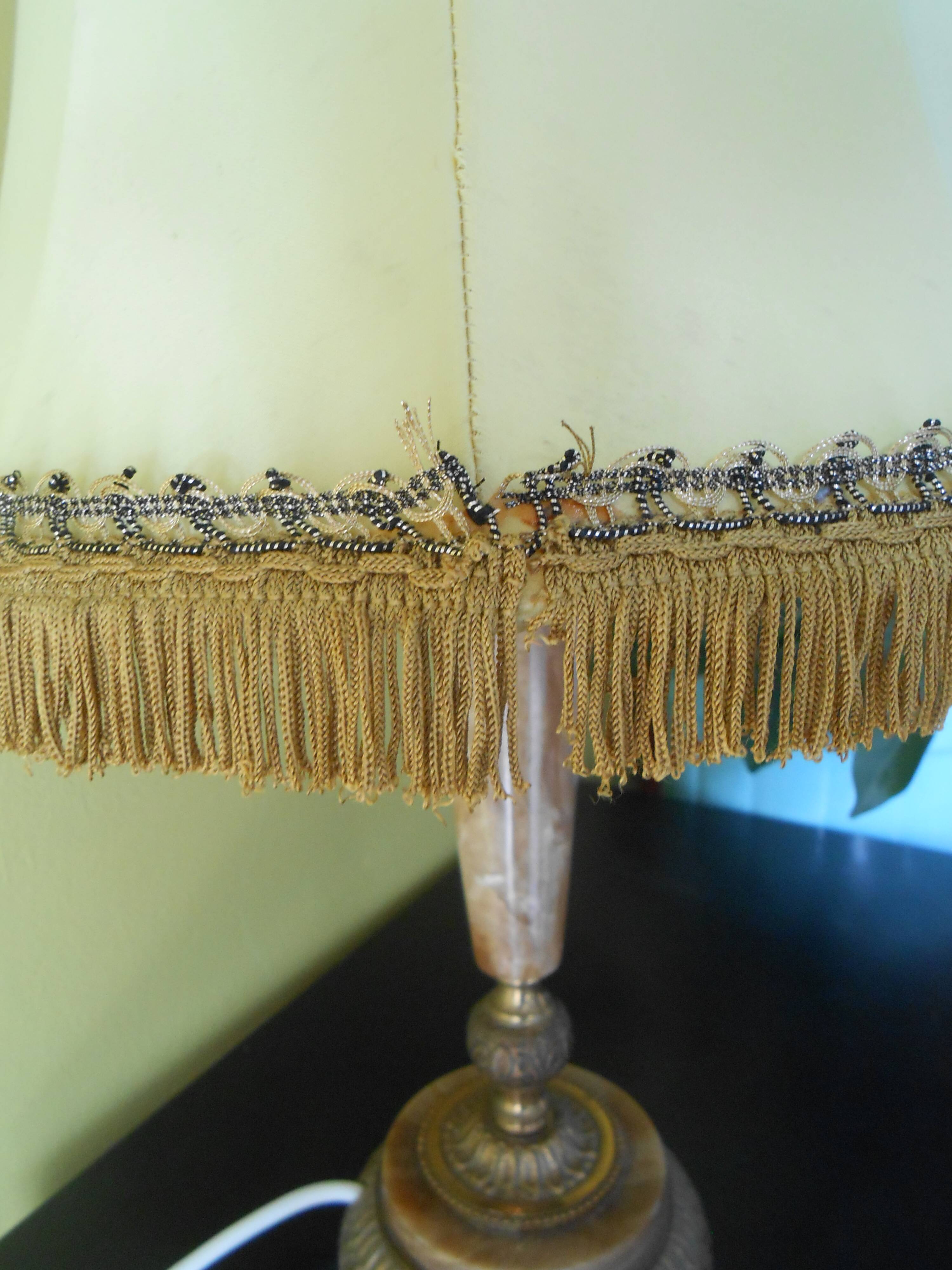 Alabaster lamp and gilt bronze, silk Lampshade