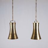 Pair of brass pendants, hourglass shape, 1960s