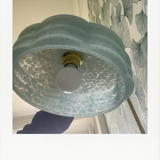 Pair of blue Clichy glass hanging lamps
