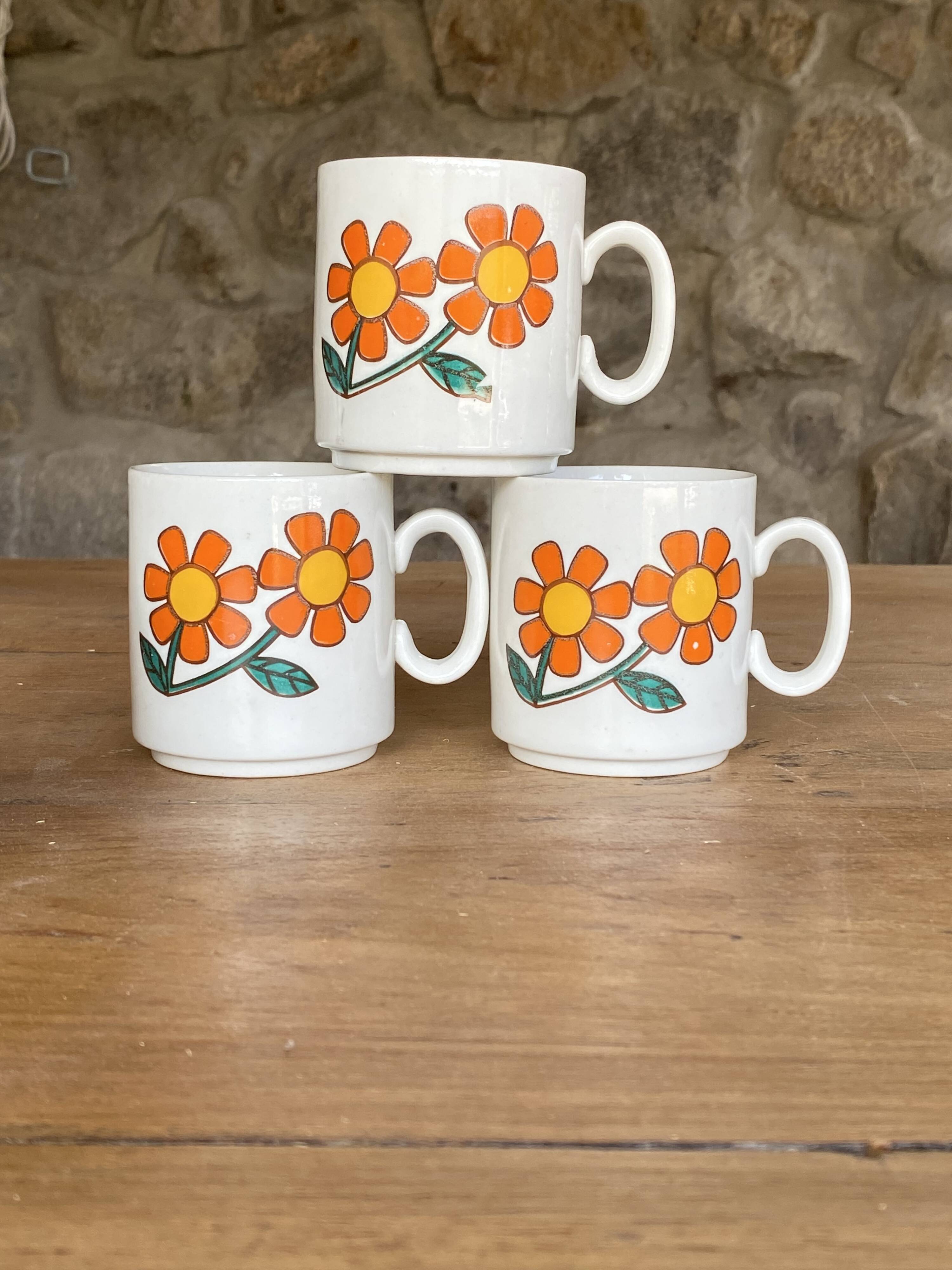 3 italian retro floral mugs
