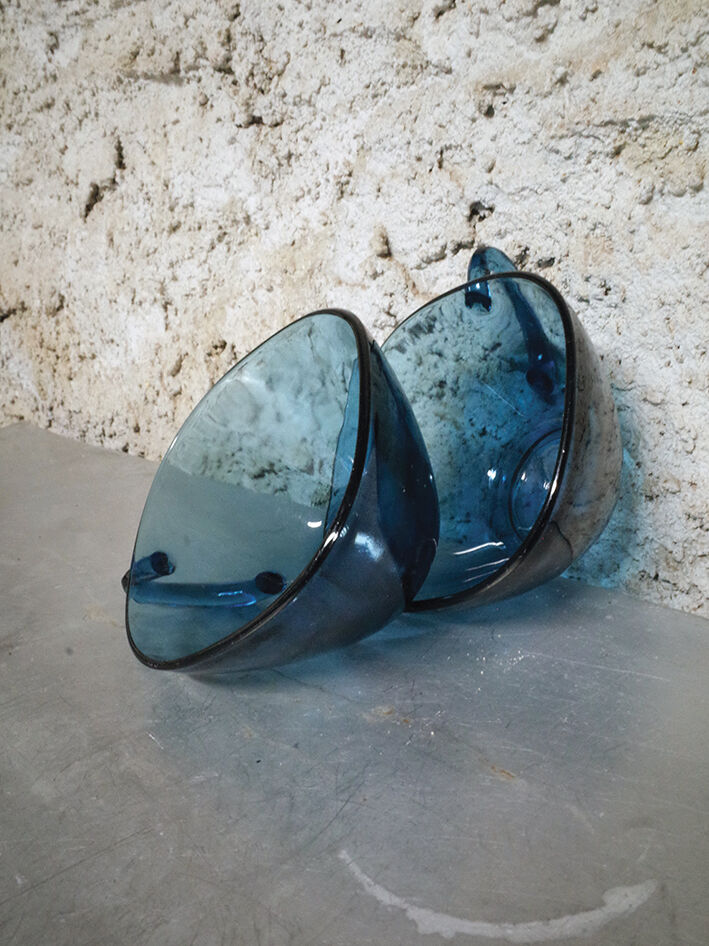 Set of 2 cups in blue glass Arcoroc