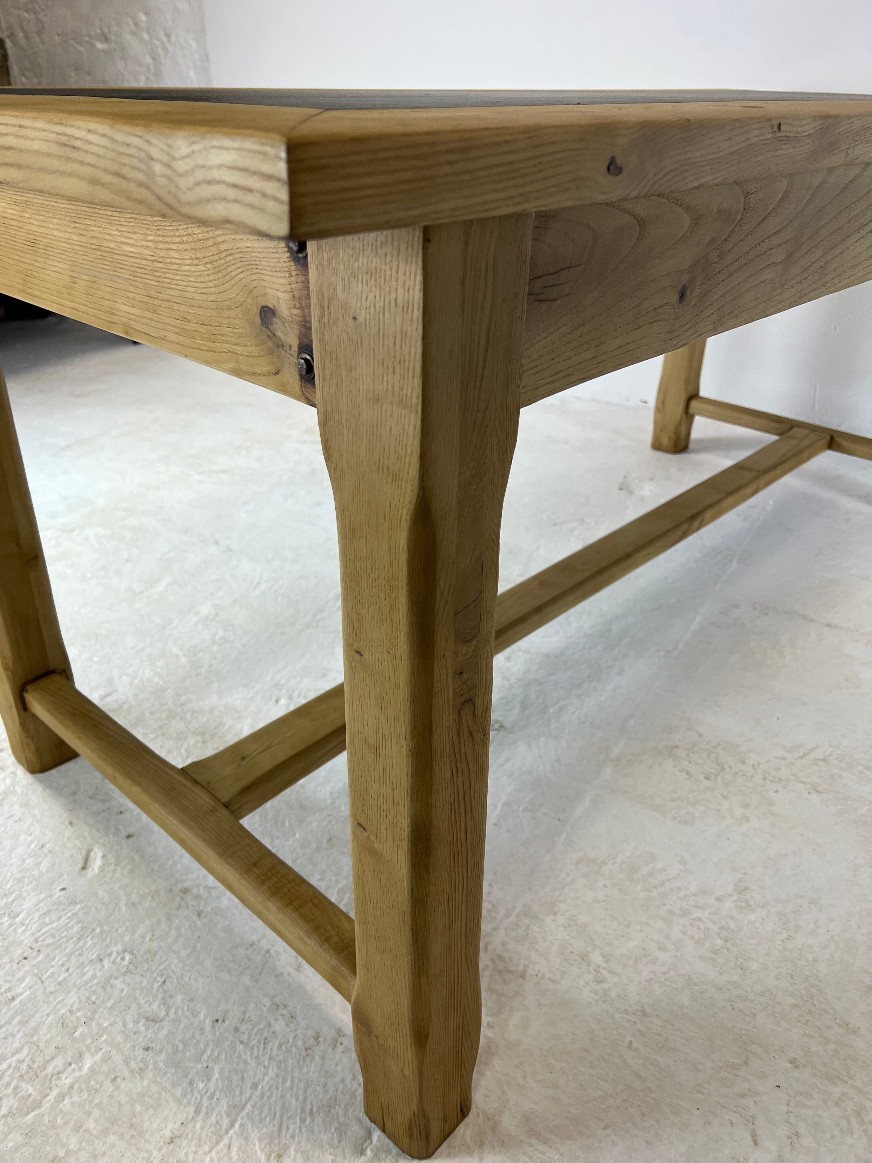 Oak farmhouse table, black top