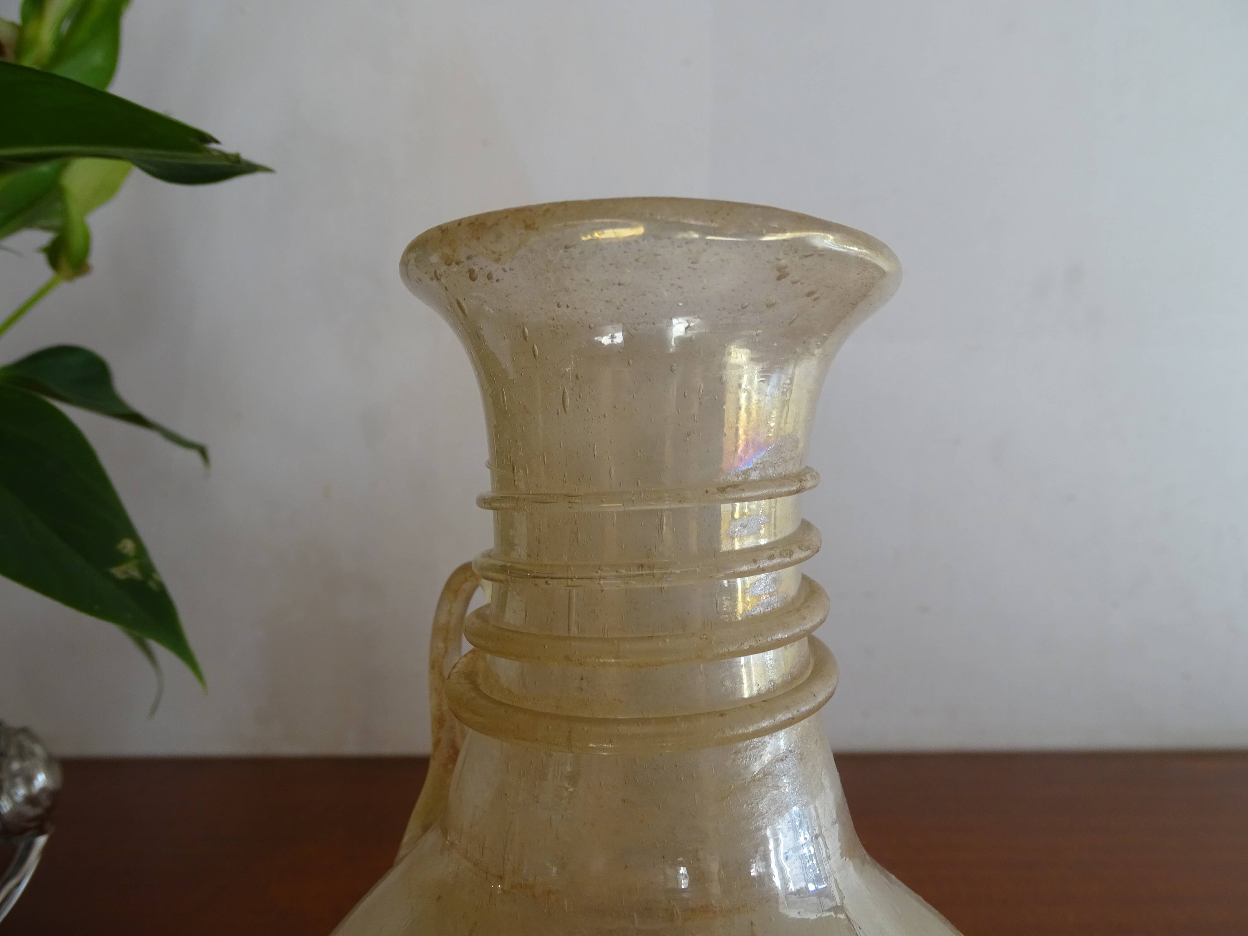 Vase with handle Scavo Seguso Vetri d'Arte iridescent glass Murano 1950