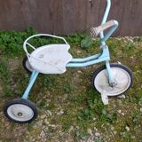 Old children's tricycle toy metal blue & white 70s vintage